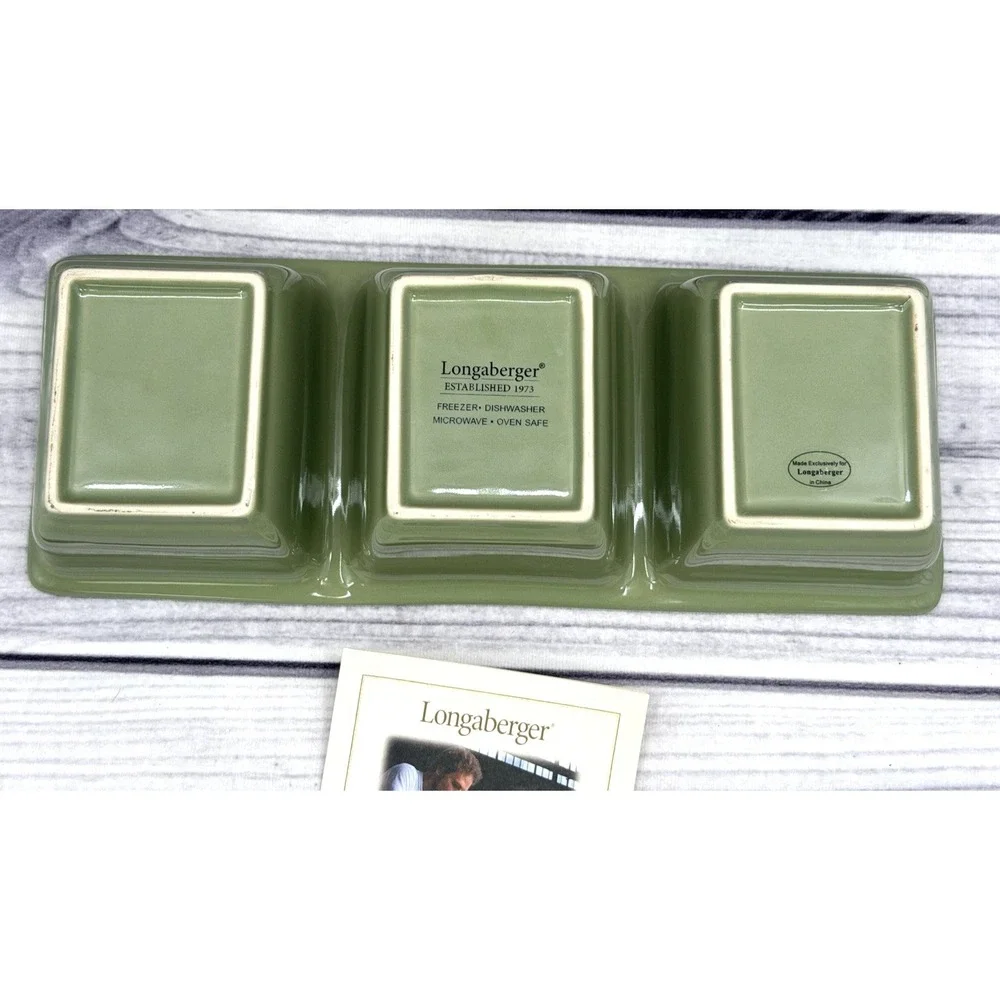 LONGABERGER POTTERY BOTANICAL FIELDS 3 COMPARTMENT‎ DIVIDED DISH - RELISH DISH